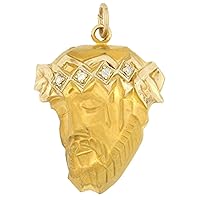 14K Yellow Gold and White Gold Polished Jesus Christ Head Thorn Crown Religious Pendant Charm Necklaces Fine Jewelry Gifts for Women and Men
