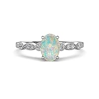 Opal Oval Shape 0.70 ctw (7x5 mm) Solitaire Plus accented Natural Diamond Engagement Ring using Prong setting in 14K Gold.