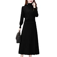 Casual Turtleneck Sleeveless Mid-Length Knitted Dress Solid Color Pullover Sweater