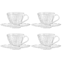 BESTOYARD Stocking Stuffers Clear Coffee Mug 4 Sets Vintage espresso cups and saucer glass coffee cup glass drinking cups Glass Teacup with Stocking Stuffers Clear Coffee Mug