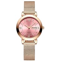 Women's Watch Hands Sapphire Full Rose Gold Stainless Steel Waterproof Quartz Week Date Mesh Belt Watches