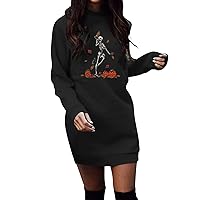 Summer Dresses for Women 2023 Women's Halloween Sweatshirt Printed Long Sleeve O Neck Oversized Lightweight Midi