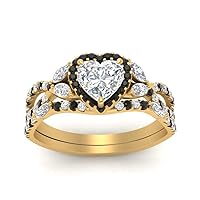 Choose Your Gemstone 14k Yellow Gold Plated Heart Shape Wedding Ring Fashion Jewelry Promise Gift Casual Wear Party Wear Daily Wear Office Wear Heart Halo Bridal Ring Set : US Size 4 to 12