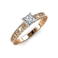 IGI Certified Princess Cut Lab Grown Diamond (VS1/F) 1.00 ct Floral Engraved Milgrain Women Solitaire Engagement Ring 14K Gold