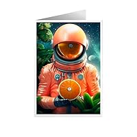 ARA STEP Unique All Occasions Astrounaut with FruitsGreeting Cards Assortment Vintage Aesthetic Notecards 2 (Astrounaut with Pomelo fruit 4, Set of 4 SIZE 148.5 x 210 mm / 5.8 x 8.3 inches)