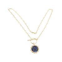 Guntaas Gems Mojave Sapphire Jade Copper Turquoise Pendant Paperclip Link Chain Brass Gold Plated Toggle Clasp Necklace