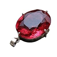 GEMHUB Lab Created Red Topaz 50 Ct Oval Shape Solid 925 Silver Pendant Statement Piece
