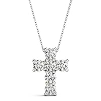 SZUL 1/2 Carat TW Diamond Religious Cross Pendant in 14K White Gold