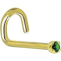 Body Candy Solid 18k Yellow Gold 1.5mm Genuine Emerald Left Nose Stud Screw 20 Gauge 1/4