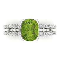 Clara Pucci 3.50 ct Cushion Cut Solitaire W/Accent Genuine Natural Peridot Engagement Promise Anniversary Bridal Ring 18K White Gold