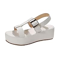 Comfortable Sandals For Women Flip Flop Sandals Ladies Fashion Summer Solid Color Leather Open Toe Open Toe Buckle Thick