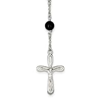 Saris and Things 925 Sterling Silver Polished Black Onyx Rosary Necklace