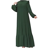 Womens Prayer Dress Muslim Ramadan Eid Garment Abaya Dubai Islam Jilbeb Dress Plus Size Casual Pleated Maxi Dresses