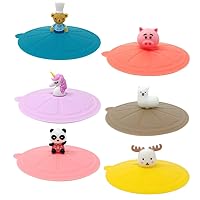 Wrapables Silicone Cup Lids, Anti-Dust Airtight Mug Covers for Hot and Cold Beverages (Set of 6), Charming Animals