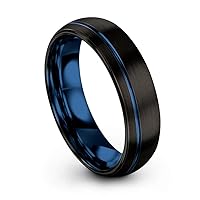 Tungsten Carbide Wedding Band Ring 6mm for Men Women Green Red Fuchsia Copper Teal Blue Purple Black Offset Line Dome Black Brushed Polished
