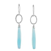 NOVICA Artisan Handmade Blue Chalcedony Dangle Earrings with Hammered Silver Sterling Thailand 'Exhilarated'