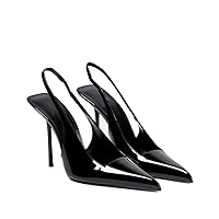 THESHY Women's Pointed Toe High Stiletto Heels Slingback Stretch Slip-on Pumps Backless Patent Leather Fashion Dress Shoes for Women