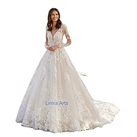 Wedding Dress V-Neck Applique A-Line Tulle Bridal Gowns Tulle Exquisite Backless Ivory