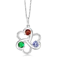 Gem Stone King 925 Sterling Silver 4MM Round Gemstone Birthstone 3 Hearts Interlock Pendant Necklace For Women with 18 Inch Silver Chain