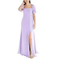 Chiffon Bridesmaid Dresses with Sleeves Long Square Collar Formal Evening Gowns Maxi Dress with Slit
