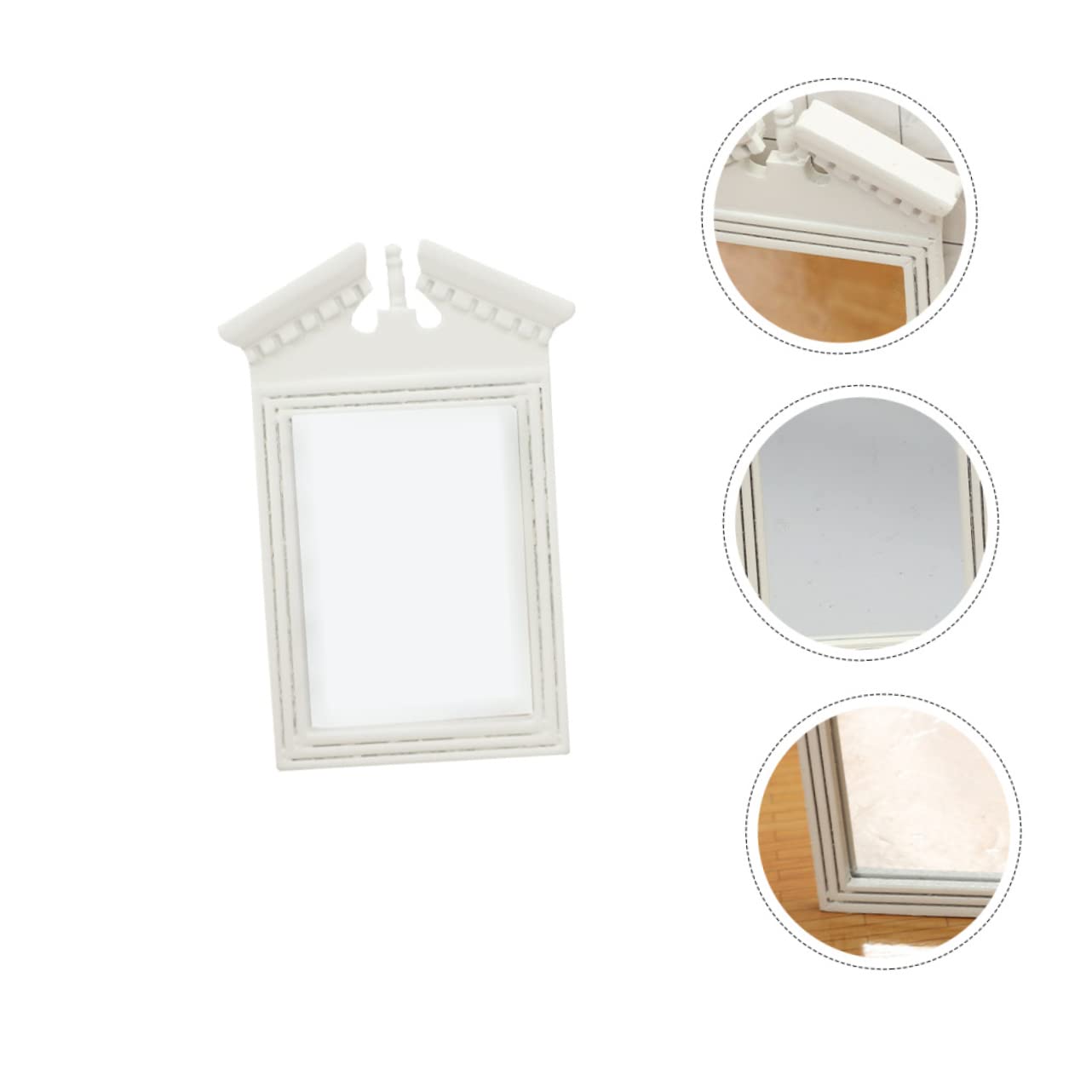 1pc White Mirror Model Mini Dollhouse White Furniture Bathroom Miniature Vanity Mirror Cosmetic Mirror Mini House Decor Home Decor Household Products Wooden Micro Scene Doll House