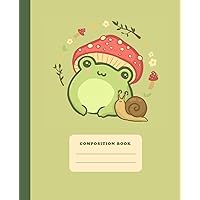 Composition Book: Cute Frog With Mushroom Hat | College Ruled Notebook | Kawaii Cottagecore Aesthetic Lined Journal for Kids & Teens