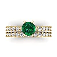 Clara Pucci 3.1 ct Round Cut Solitaire Accent Genuine Simulated Emerald Designer Art Deco Statement Wedding Ring Band Set 18K Yellow Gold