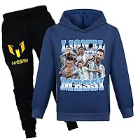 Kid Boy Girl Pullover Sweatshirt Basic Hoodies and Sweatpants Set,Lionel Messi Graphic Hooded Tracksuit for Child