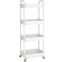 JIUYOTREE 4-Tier Rolling Storage Cart Utility Cart with Lockable Wheels for Living Room Bathroom Kitchen Office White