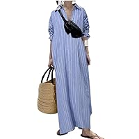 Temperament Commuting Cotton Linen Dress Oversize Elegant Solid Shirt Women Female Lantern Sleeve Robe