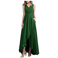 Chiffon High Low Bridesmaid Dress with Pocket A Line Long Split Formal Evening Party Gown BS28