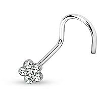 14K White Gold Plated 925 Sterling Silver Round Cut D/VVS1 Diamond Wedding Flower Stud Nose Pin For Women's