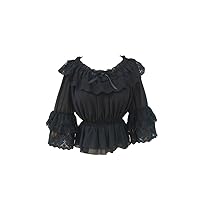 Chiffon Ruffle Lace Sweet Half Sleeve Victorian Lolita White/Apricot/Black Blouse