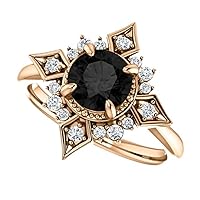 1.00 CT Black Diamond Selene Goddess Engagement Ring 14k Rose Gold, Galaxy Black Onyx Ring, Lunar Ring, Black Diamond Boho Ring, Star Burst Ring, Promise Ring For Her