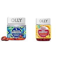 OLLY Pre-Game Energize Gummy Rings S7 Plant-Based Blend B Vitamins Berry Lime Flavor 25 Count & Extra Strength Daily Energy Gummy Vitamin B12 CoQ10 Goji Berry Berry Yuzu 60 Count Bundle