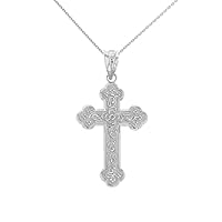 Religious Jewelry 925 Sterling Silver Eastern Orthodox Floral Rose Cross Pendant Necklace