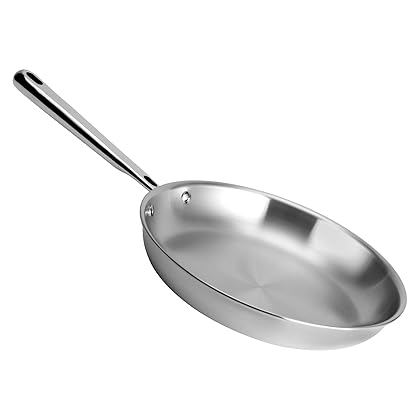 Misen 12 Inch Stainless Steel Full Clad Frying Pan - 5 Ply Professional Cookware - Induction Compatible