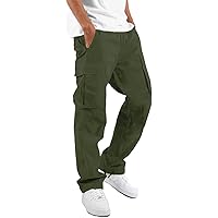 Leward Mens Cargo Casual Joggers Athletic Hiking Pants Cotton Loose Straight Pockets Sweatpants for Men