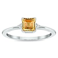 Women's Princess Cut Citrine and Diamond Classic Band in 10K White Gold
