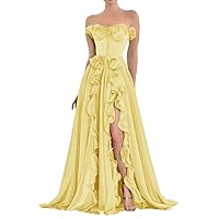 Tsbridal Women's Chiffon Prom Dresses A Line Long with Slit Ruffle Formal Party Gowns