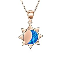 Opal Sun and Moon Necklace, 14K White Gold Sun Necklace for Women Teen Girls, Cute Necklaces Moon Jewelry Gift