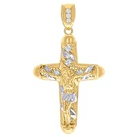 10k Two tone Gold Mens Princess Cut CZ Cubic Zirconia Simulated Diamond Religious Cross Crucifix Charm Pendant Necklace Jewelry Gifts for Men