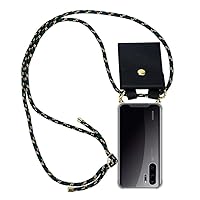 Mobile Phone Chain Compatible with Huawei P30 PRO in Camouflage - Silicone Protective Cover with Gold Rings, Cord Strap and Detachable case