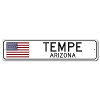 Tempe, Arizona USA Flag Sign - Metal Novelty Sign for Home Decoration, Man Cave or Manspace Wall Decor, Street Sign - 4x18 inches