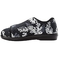 Propét Women's Cush 'N Foot Slipper, Black Floral, 10 Slim