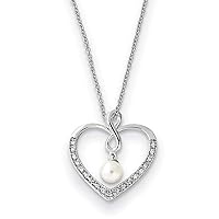 925 Sterling Silver Polished Spring Ring CZ Cubic Zirconia Simulated Diamond and Freshwater Cultured Pearl My Friend 18inch Love Heart Necklace Jewelry for Women