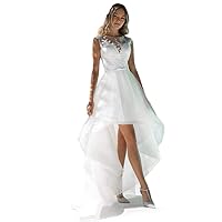 Elegant High Low Beach Wedding Dresses Lace Appliques Bridal Dress Sheer Back
