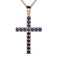 Blue Sapphire Cross Pendant 0.53 ctw 14K Gold. Included 16 Inches 14K Gold Chain.