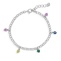 925 Sterling Silver Sparkling Multi Colored Adjustable Bracelet for Little Girls & Teens 5.5