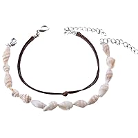 2pcs Shell Conch Anklet Retro Anklet Chain Cotton Thread Ankle Bracelet Foot Jewelry for Women Adjustable